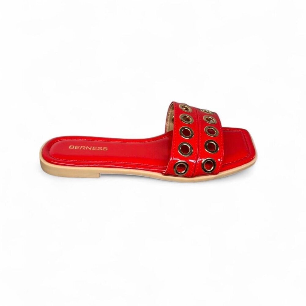 Berness Red / Gold Flat Sandals Square Toe | Size 9